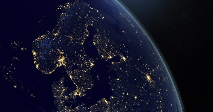 Scandinavia in the night in planet earth from outer space