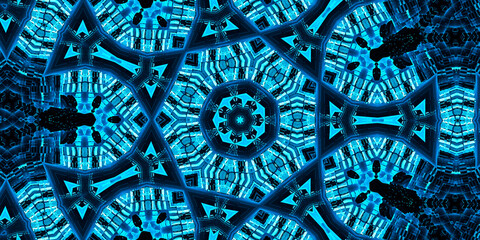 Colorful Kaleidoscopic Background - Beautiful Geometrical Symmetry, Chakra BLUE Color Energy Series