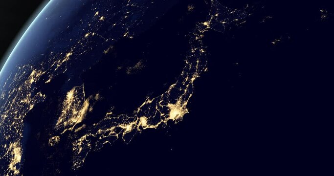 Japan in the night in planet earth from outer space
