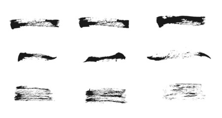 Vector black paint strokes. Freehand drawing brush ink elements. Vector paintbrush set