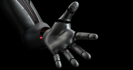 Fototapeta premium Close Up Bionic Robot Hand. AI Humanoid. Robotics And Technology 3D Illustration Render.