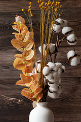 Cotton flower close up in vase.