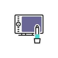 Digital tablet with stylus pen line icon