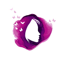 Fototapeta premium Watercolor girl face with butterflies . Vector illustration