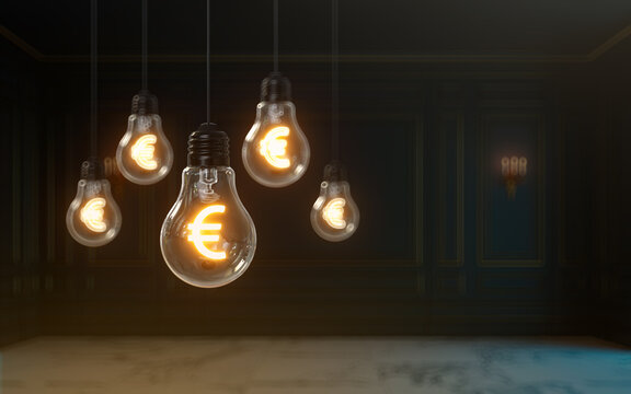 3d rendering euro dollar icon glow inside light bulb cover photo background for social media post