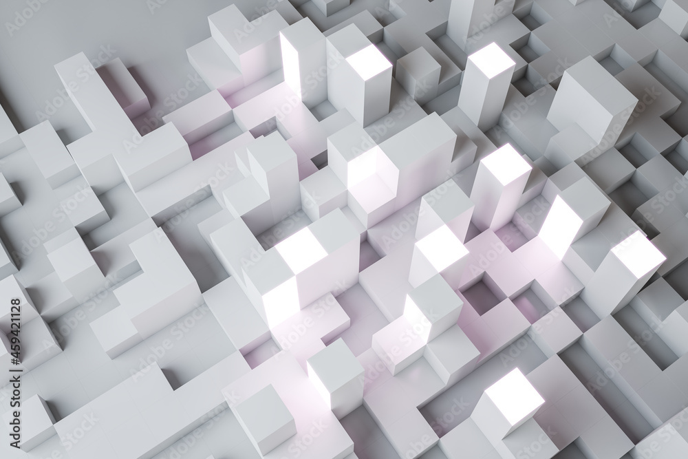 Aufkleber abstract white geometric wallpaper with cubes. design and landing page concept. 3d rendering.