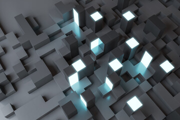 Abstract gray geometric background with cubes. Design and landing page concept. 3D Rendering.