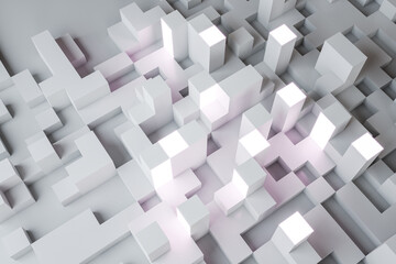 Abstract white geometric wallpaper with cubes. Design and landing page concept. 3D Rendering.