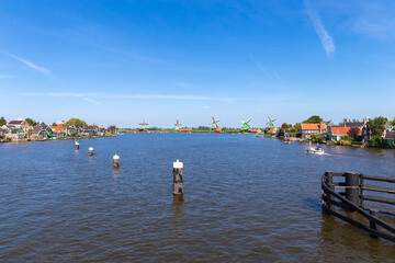 Fototapeta na wymiar Panorama of Zaanse Schans, neighbourhood of Zaandam, Netherlands 