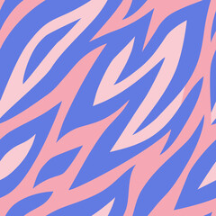 Seamless pattern with modern zebra or tiger stripes isolated on pink. Abstract animal skin texture in retro 1980 - 1990's fashion style.