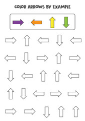 Color arrows according to the example. Math game for children.