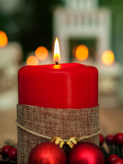 Red Christmas candles and ornaments