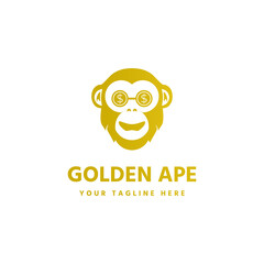 golden ape logo. Animal mascot logo design with ape character looks happy, luxurious, funny, elegant. very suitable for business identity or corporate mascot.