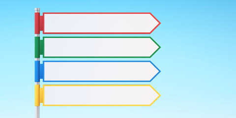 3d blank colorful directional arrow road signs with white background,3d Illustration background