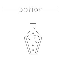 Trace the letters and color potion. Handwriting practice for kids.