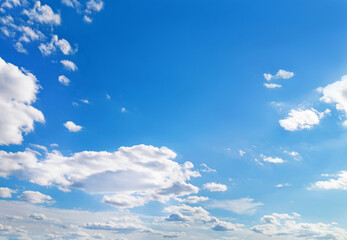 Beautiful sky with fluffy cirrocumulus clouds soft focus. Heavenly clouds background in summer day....