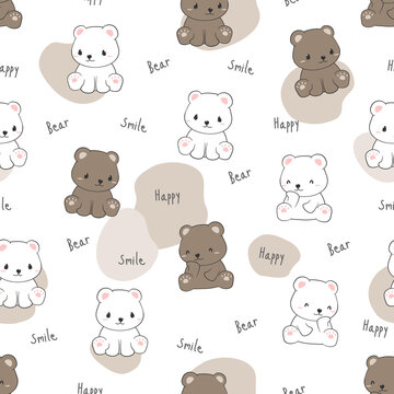 Seamless pattern cartoon doodle with cute teddy bear and polar bear