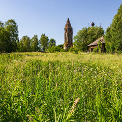 Fototapeta na wymiar landscape of a ruined village church