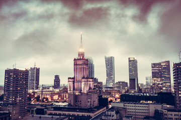 Fototapeta na wymiar Warsaw, Poland panorama at dusk
