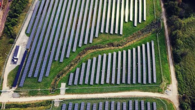 Aerial View Of Solar Panels Producing Energy In Utby, Gothenburg, Sweden - drone shot