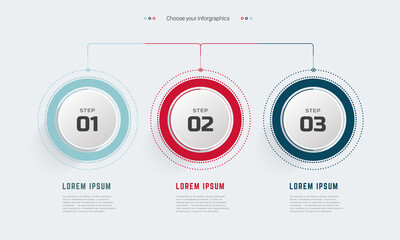 Trhree Infographic design with icons. 3 options or 3 steps. process diagram, flow chart, info graph, Infographics for business concept, presentations banner, workflow layout, Vector and illustration.e