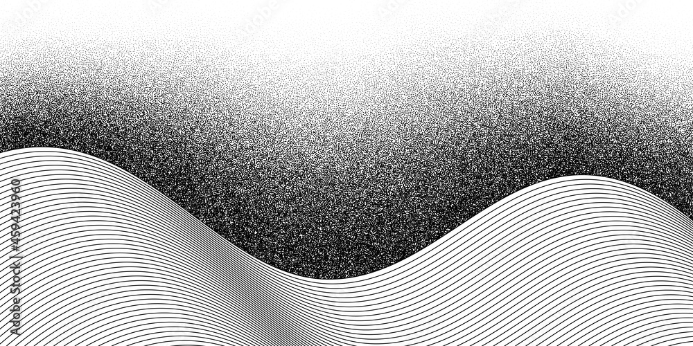 Wall mural dotwork wave pattern vector background. black noise lines with dots. sand grain effect. wave dots gr