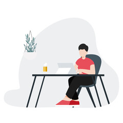 The man sitting on the chair and working inside home office.vector design.