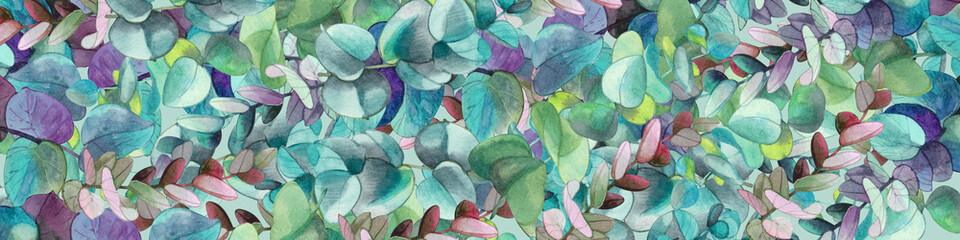 Watercolor background of eucalyptus twigs. Hand drawn bright crisp elements. For prints, publications, labels and wrapping paper © Светлана Воротняк