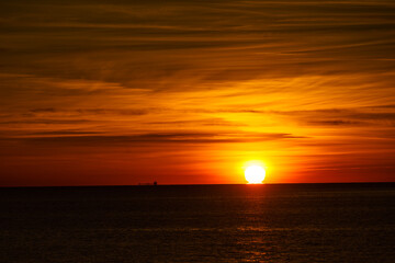 Sunrise over sea. Morning seascape.