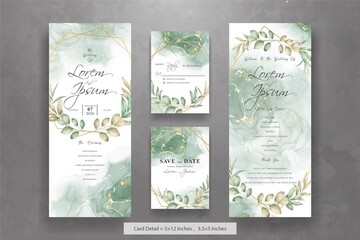 Set of Hand Drawn Watercolor Floral Wreath Wedding Invitation Card Template