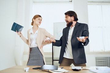 business man and woman business colleagues at work harassment problem