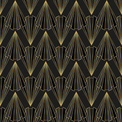 Art Deco luxury seamless pattern. Gold geometric elements on black background. Art Deco fashion design as textile, fabric, home decor, wrapping paper print.
