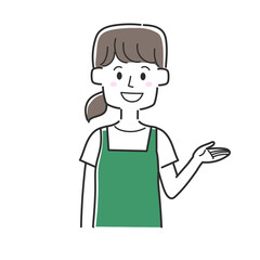 案内をしているエプロンを着た店員