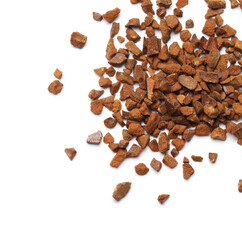 Pile of chicory granules isolated on white, top view