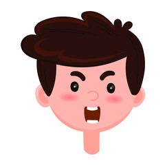boy angry shouting face avatar. Kids emotions vector icon. Vector illustration