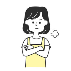 腹を立てているエプロンを着た主婦