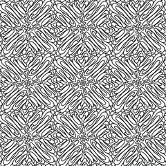 seamless pattern with folk style flowers and wavy lines drawn on a white background, simple vector, tile