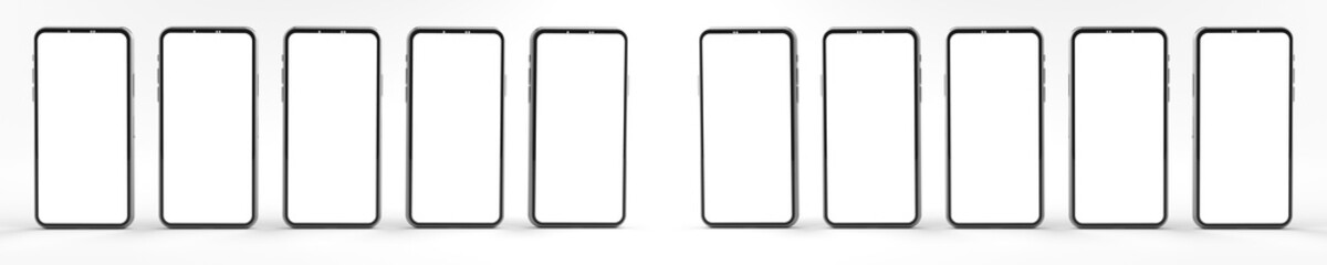 3D rendering of mockups Smartphones white screen on white floor, Mobile phone lay down on the ground. Smartphones white screen can be used for commercial advertising, Isolated on white background.