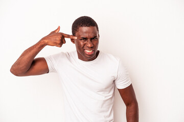 Fototapeta premium Young African American man isolated on white background showing a disappointment gesture with forefinger.
