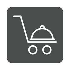 Logotipo con silueta de carrito de la compra con bandeja de comida con tapa con lineas en cuadrado color gris