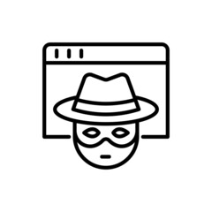 Private browsing thin line icon, person in hat and face mask on web page. Modern vector illustration.