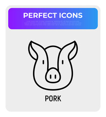 Pig thin line icon. Modern vector illustration of pork.