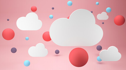 Cute clouds on pink background 3d render