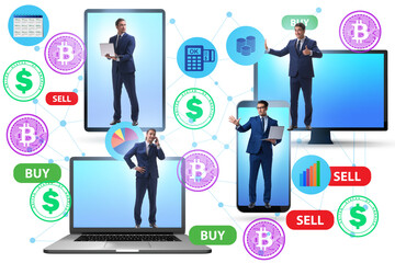 Cryptocurrency trading concept with business people