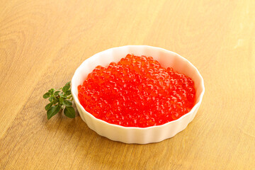 Red caviar in the bowl