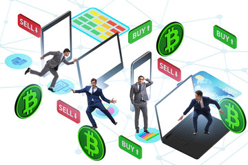 Cryptocurrency trading concept with business people