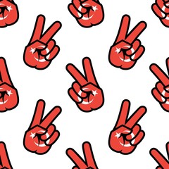 Fototapeta premium Turkey flag in the form of a peace sign. Seamless background. Gesture V victory sign, patriotic sign, icon for apps, websites, T-shirts, souvenirs, etc., isolated on white background