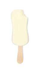 Bitten ice cream with glaze isolated on white, top view