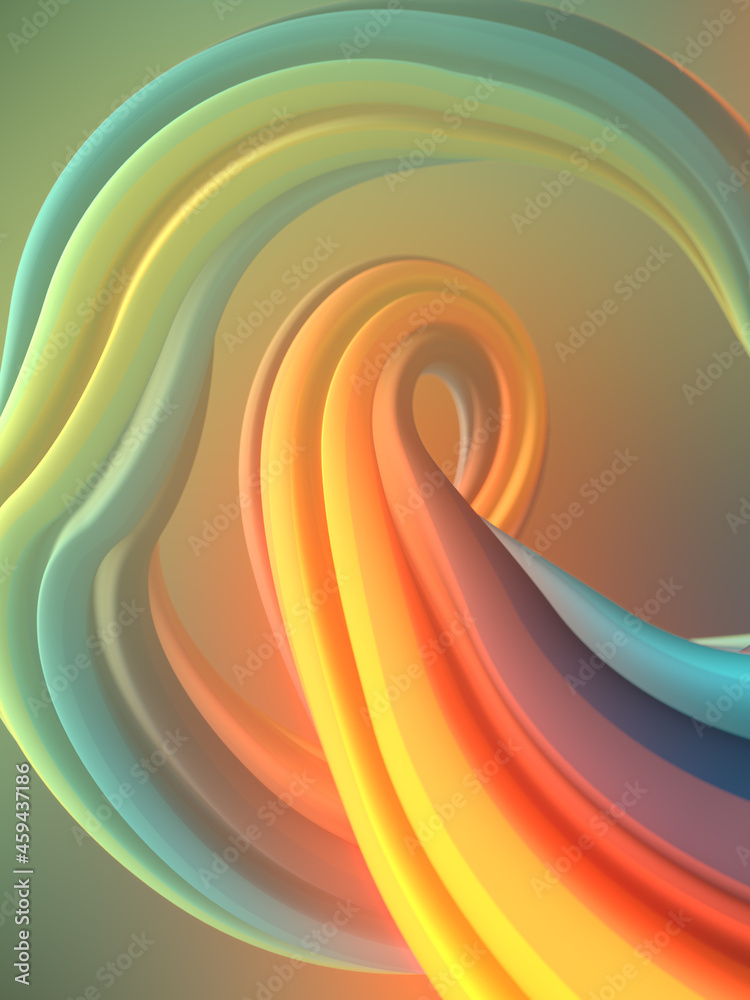 Poster Soft curved abstract line shape digital illustration background. 3d rendering