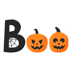 The word Buu with pumpkins and cobwebs is a decorative element.
